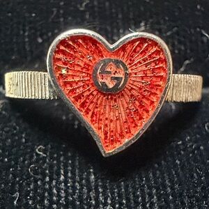 Authentic Gucci San Valentino Red Enamel 925 Sterling Silver Ring